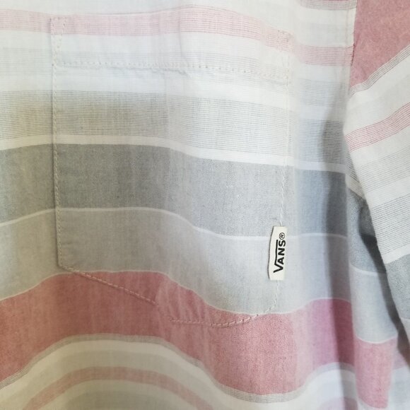 Vans Off The Wall Button Up Shirt Short Sleeve Men’s Large Striped 100% Cotton - Picture 6 of 9